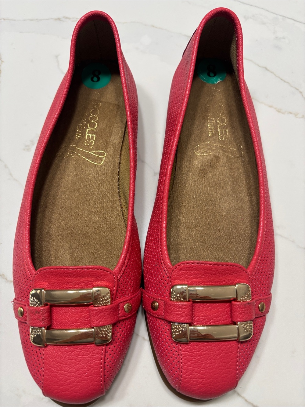 AEROSOLES Pink Ballet Flats with Gold Buckle Trim